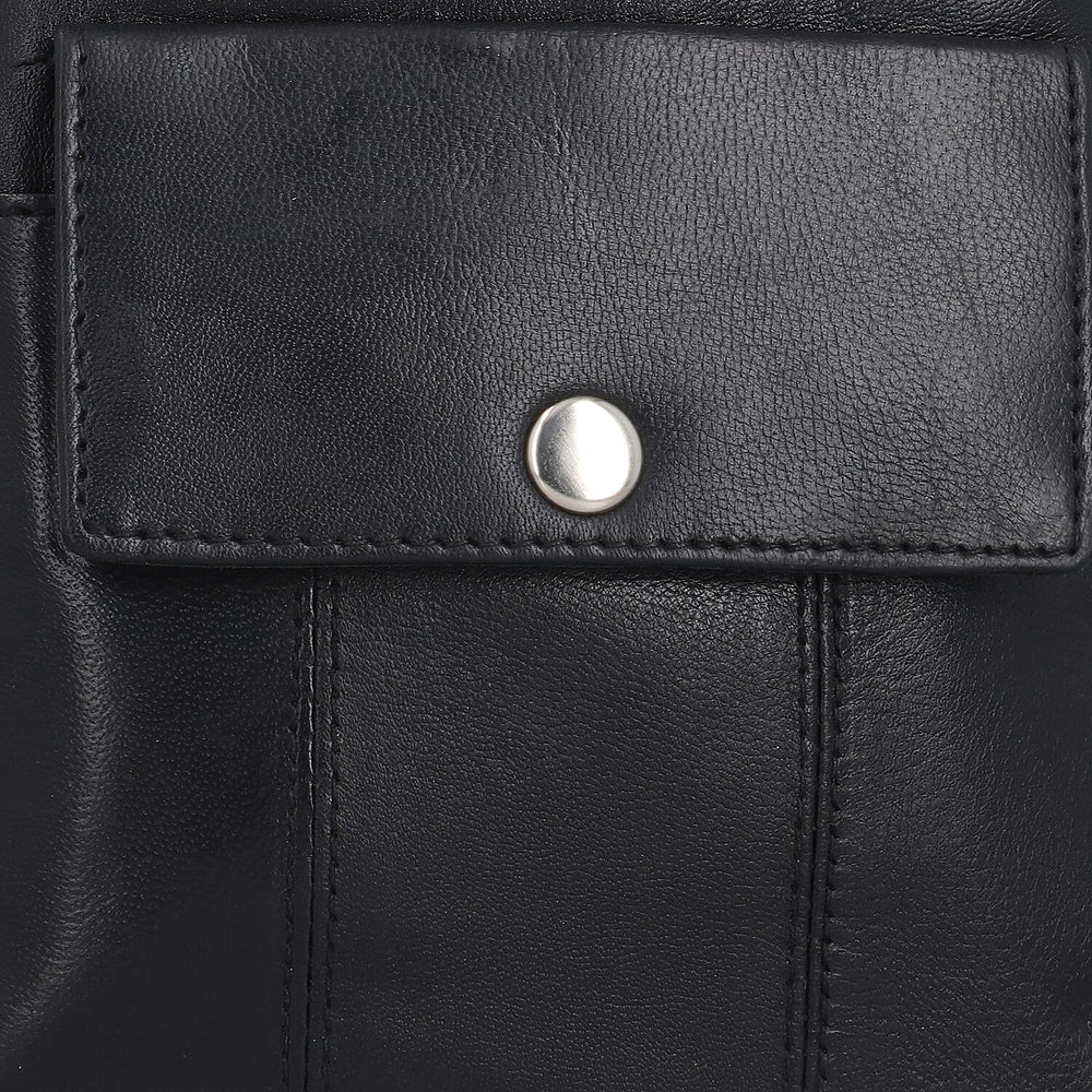 100% Genuine Leather Crossbody Bag - Black