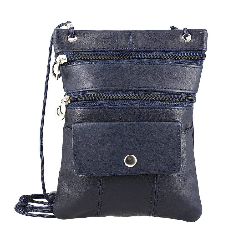 100% Genuine Leather Crossbody Bag - Navy
