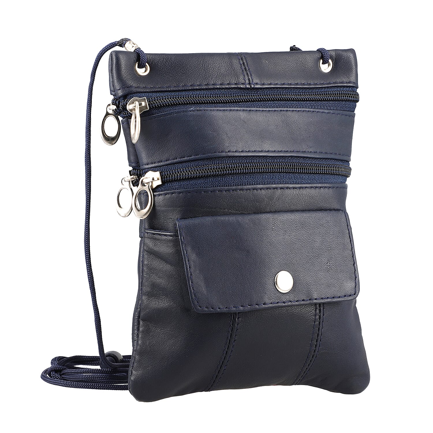 100% Genuine Leather Crossbody Bag - Navy
