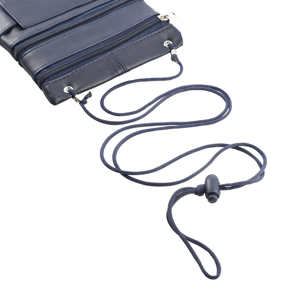 100% Genuine Leather Crossbody Bag - Navy