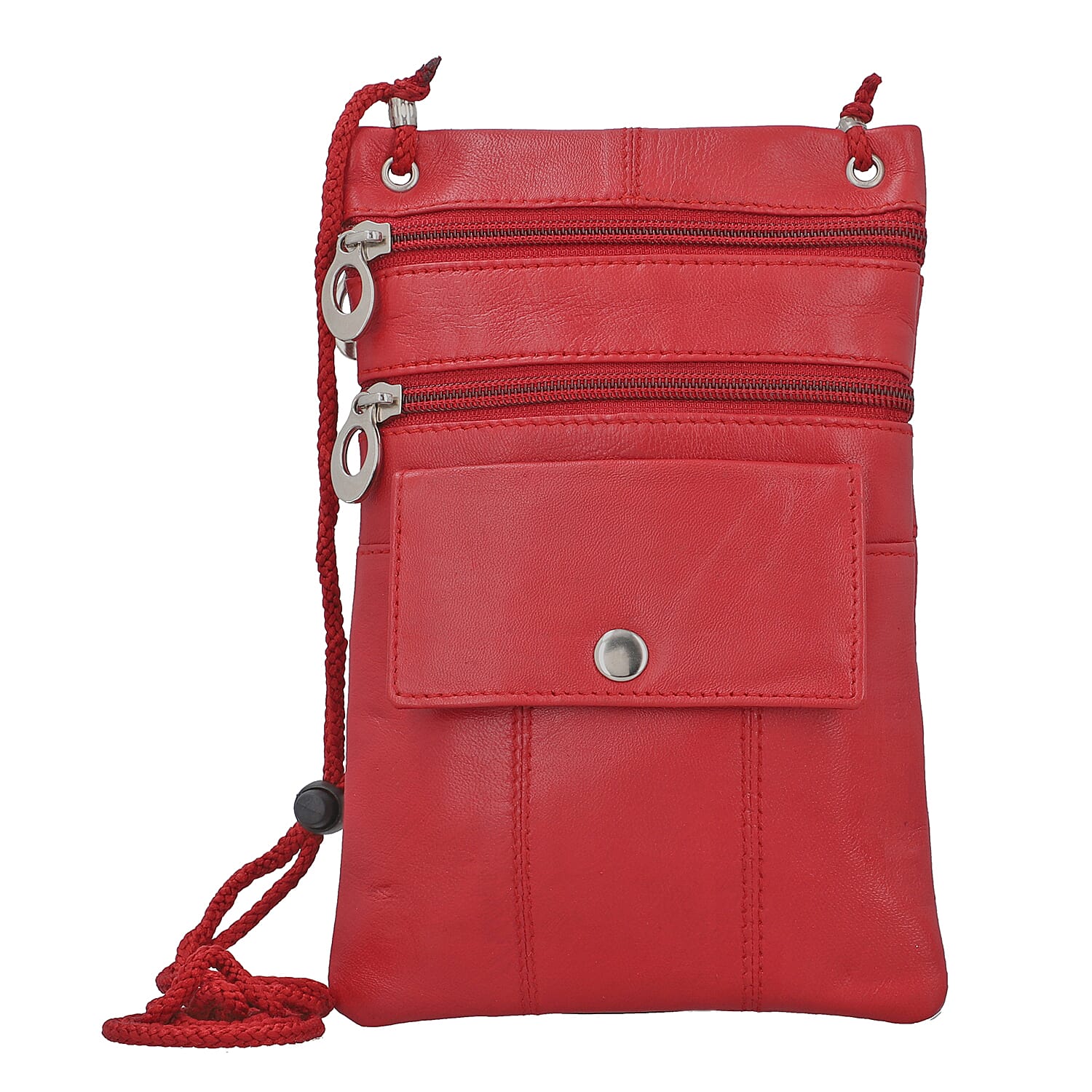 100% Genuine Leather Crossbody Bag - Red