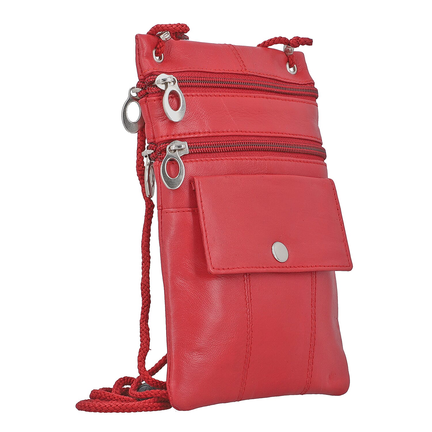 100% Genuine Leather Crossbody Bag - Red