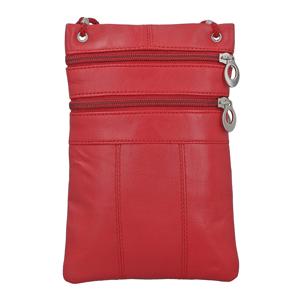 100% Genuine Leather Crossbody Bag - Red