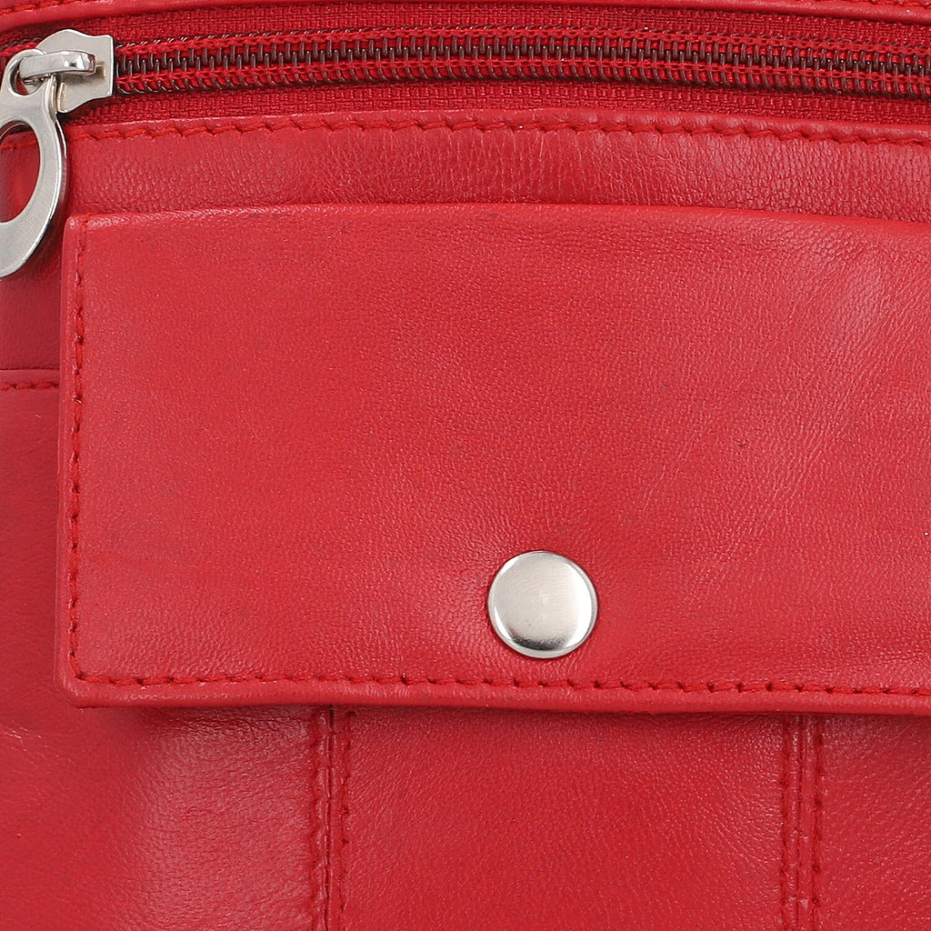 100% Genuine Leather Crossbody Bag - Red