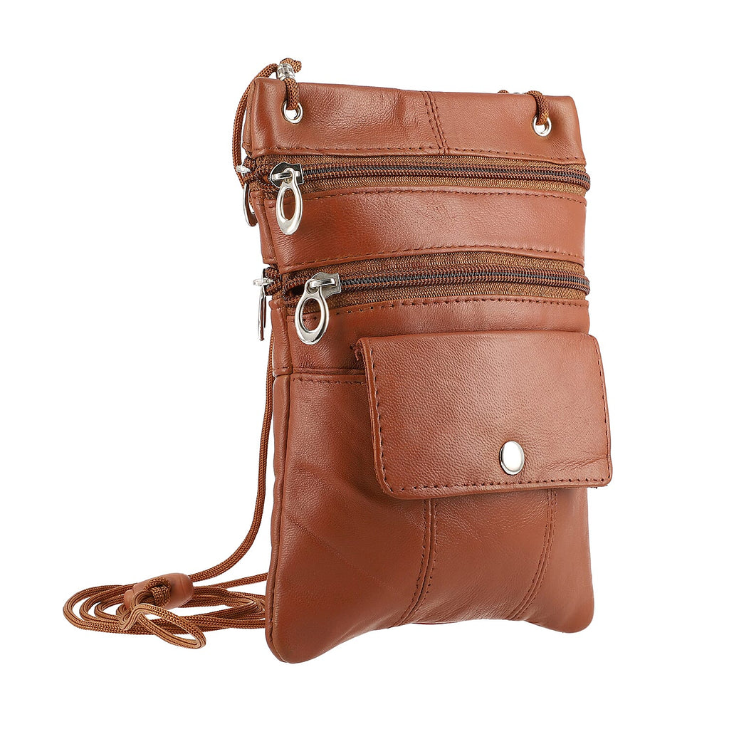100% Genuine Leather Crossbody Bag - Tan