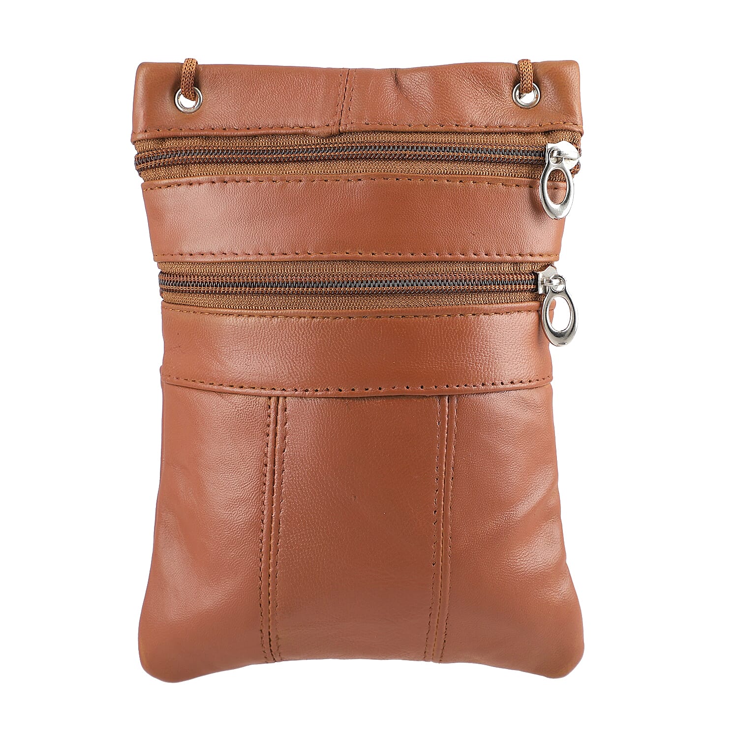 100% Genuine Leather Crossbody Bag - Tan