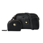 Set of 2 - 100% Genuine Leather Crossbody Bag & Card Wallet with RFID Protection - Black