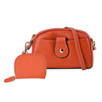 Set of 2 - 100% Genuine Leather Crossbody Bag & Card Wallet with RFID Protection - Orange
