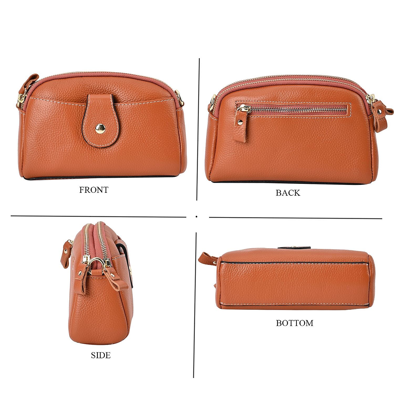 Set of 2 - 100% Genuine Leather Crossbody Bag & Card Wallet with RFID Protection - Orange