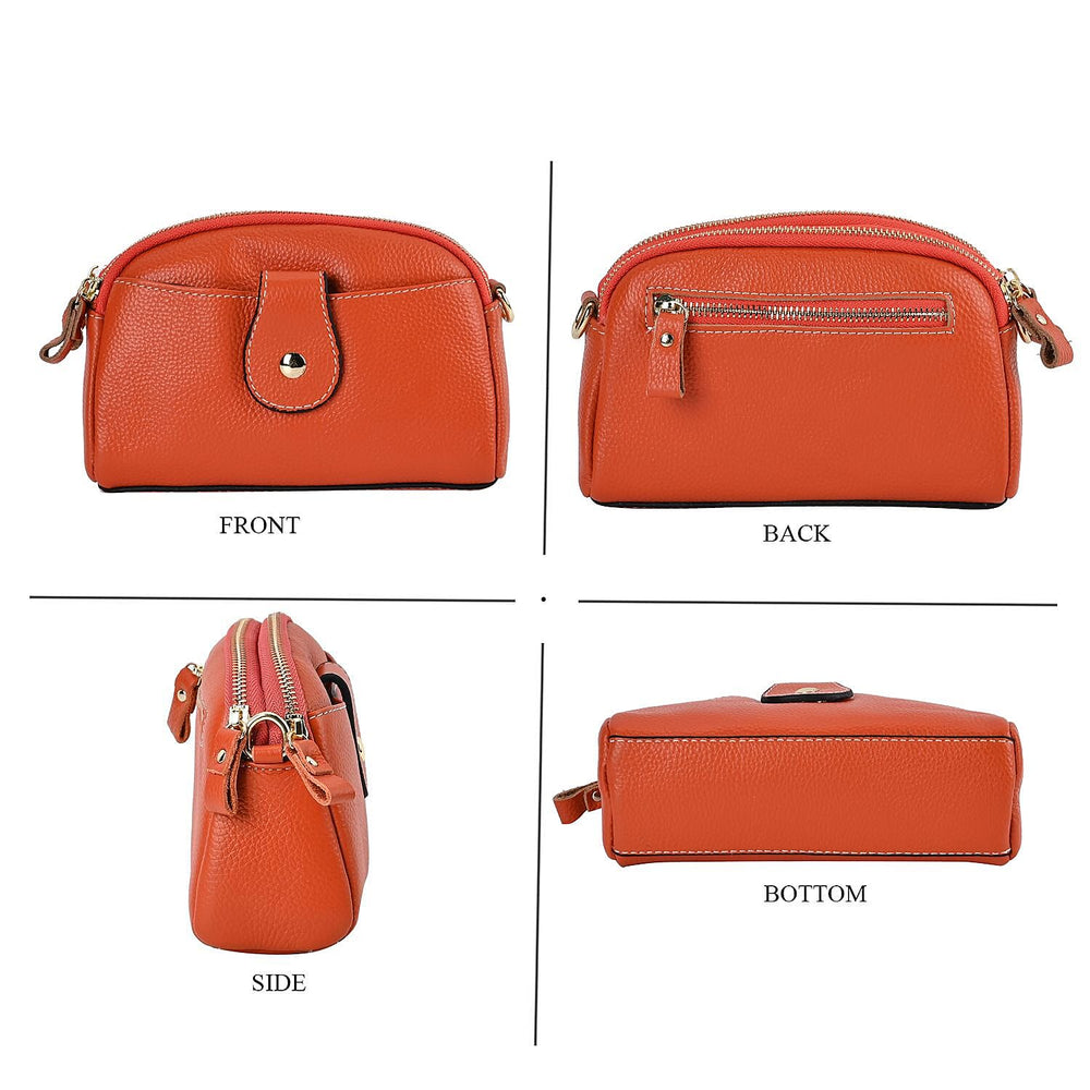 Set of 2 - 100% Genuine Leather Crossbody Bag & Card Wallet with RFID Protection - Orange