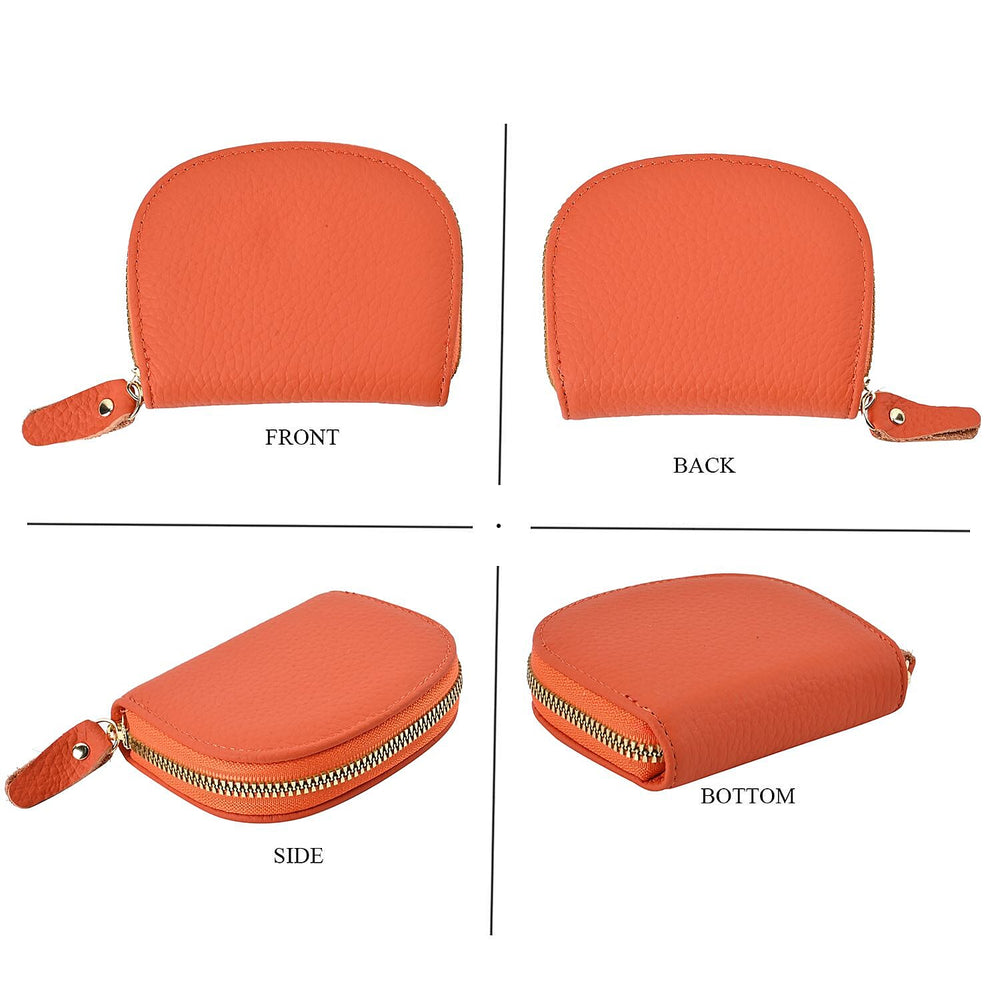 Set of 2 - 100% Genuine Leather Crossbody Bag & Card Wallet with RFID Protection - Orange