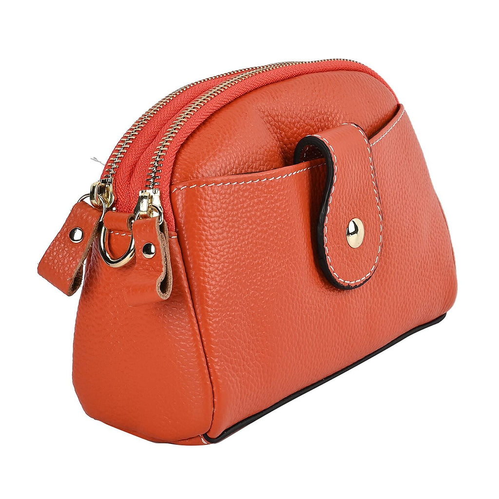 Set of 2 - 100% Genuine Leather Crossbody Bag & Card Wallet with RFID Protection - Orange