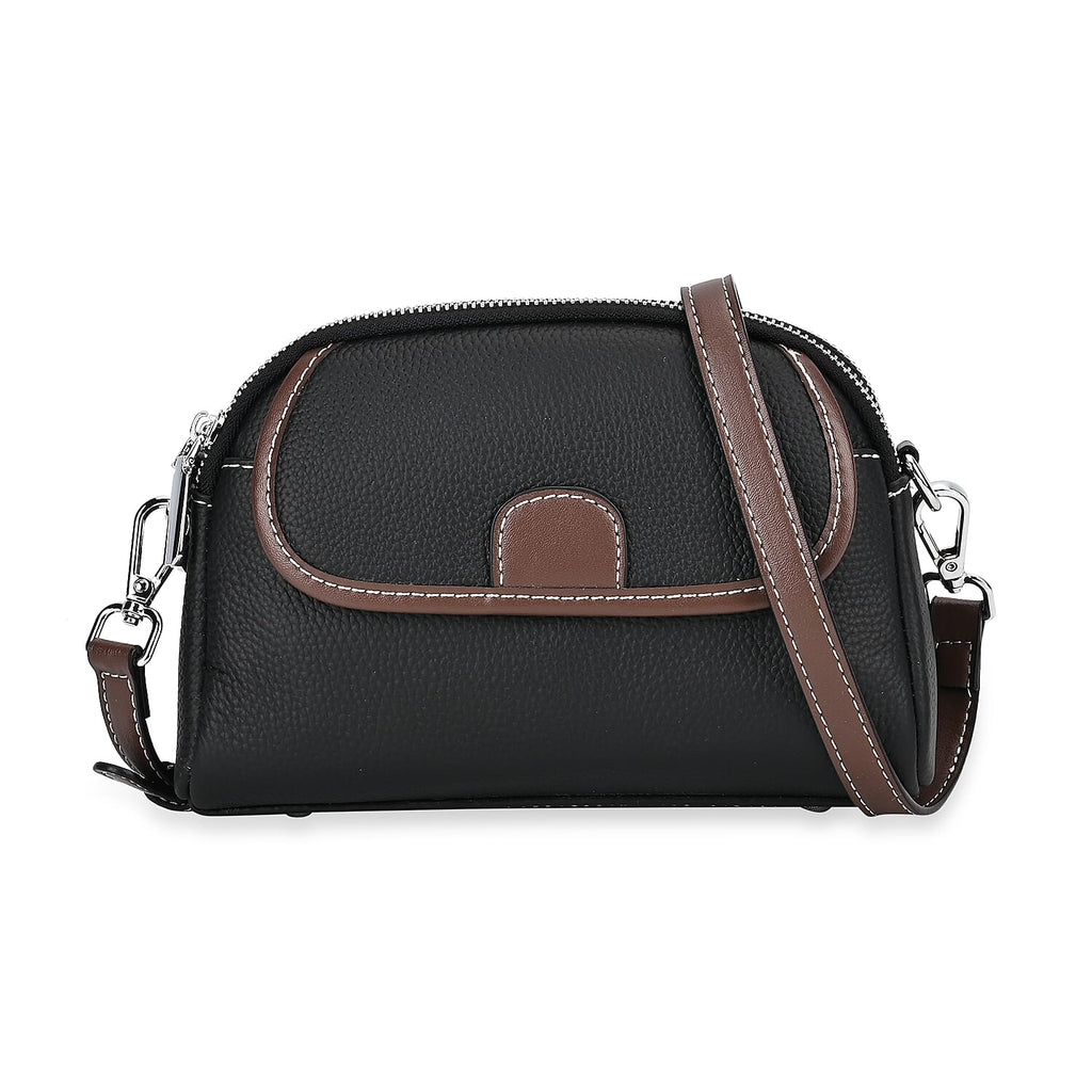 Genuine Leather Sling Crossbody Bag With Adjustable Shoulder Strap - Black
