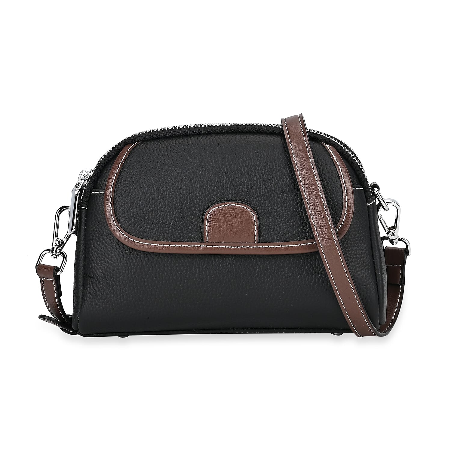 Genuine Leather Sling Crossbody Bag With Adjustable Shoulder Strap - Black