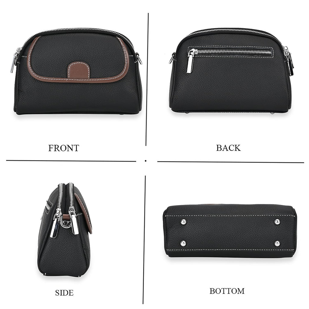 Genuine Leather Sling Crossbody Bag With Adjustable Shoulder Strap - Black