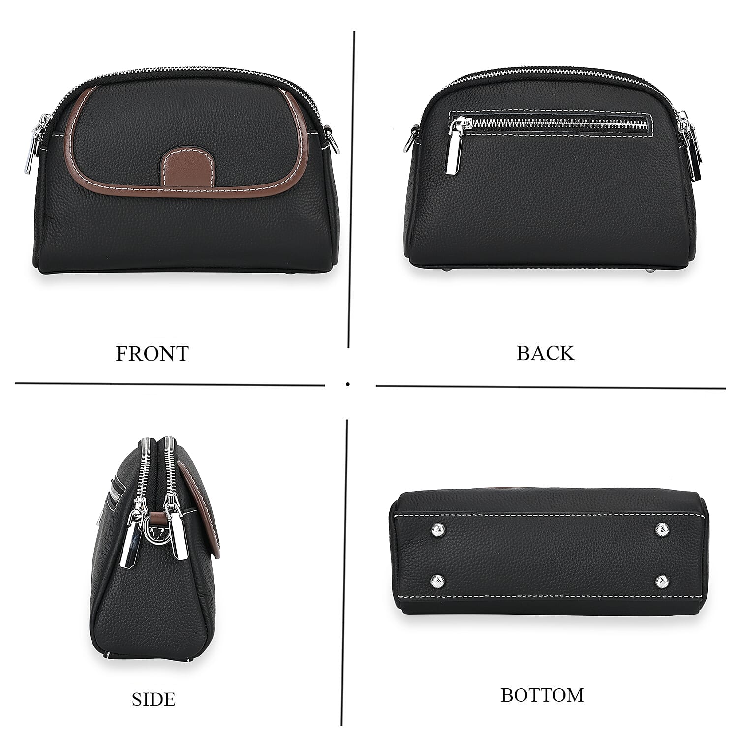 Genuine Leather Sling Crossbody Bag With Adjustable Shoulder Strap - Black