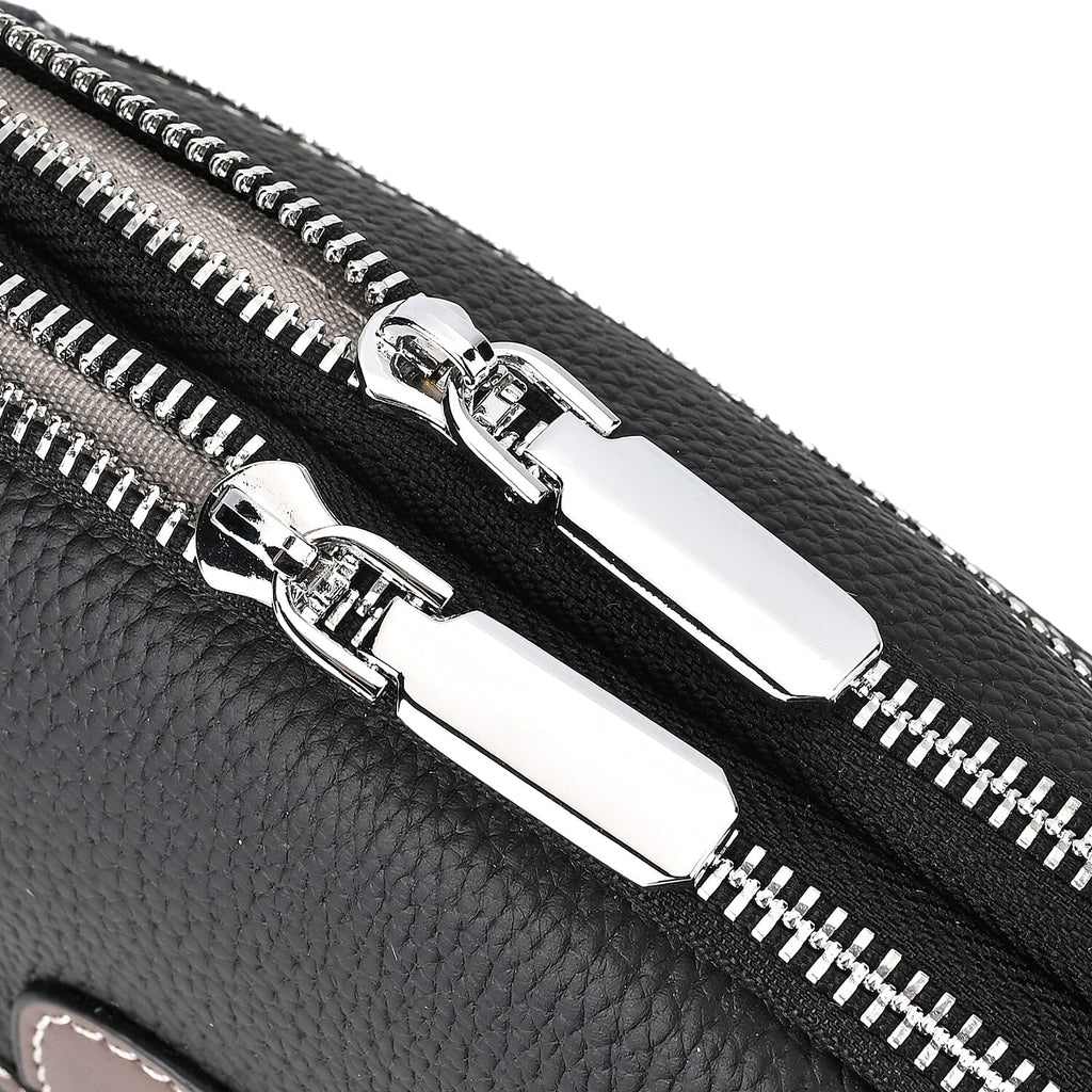 Genuine Leather Sling Crossbody Bag With Adjustable Shoulder Strap - Black