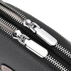 Genuine Leather Sling Crossbody Bag With Adjustable Shoulder Strap - Black