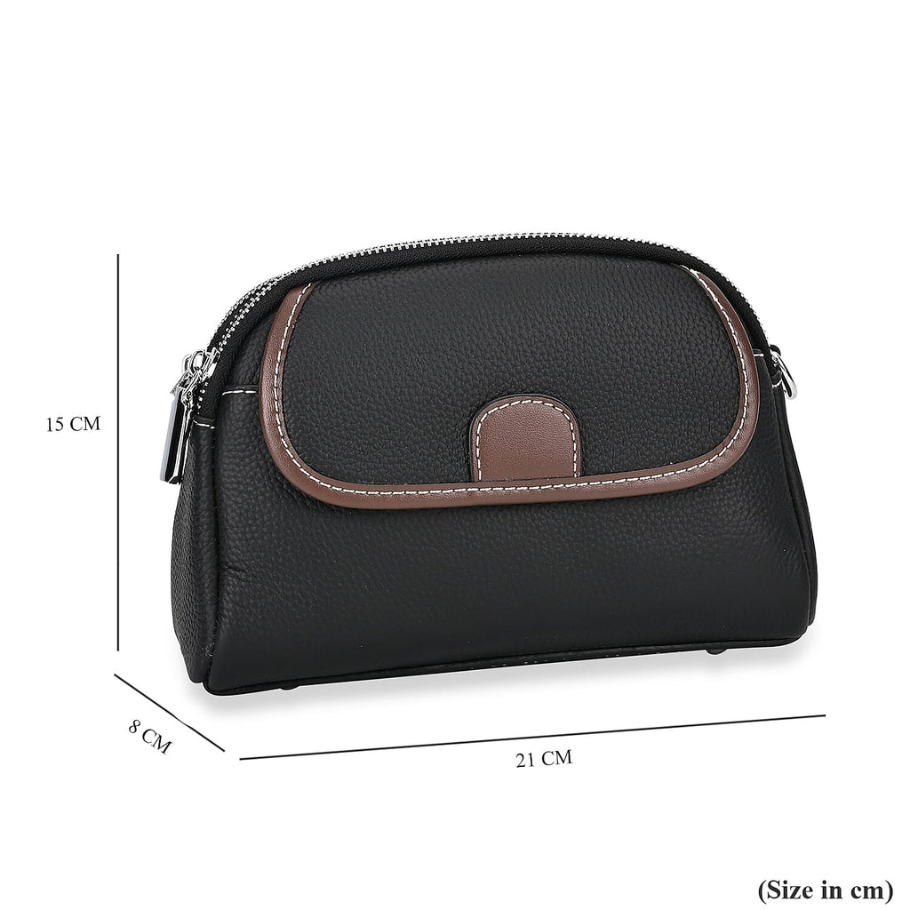 Genuine Leather Sling Crossbody Bag With Adjustable Shoulder Strap - Black