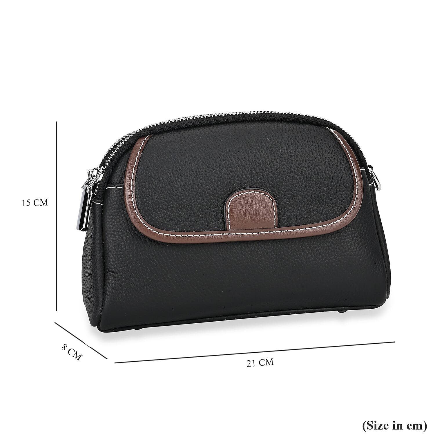 Genuine Leather Sling Crossbody Bag With Adjustable Shoulder Strap - Black