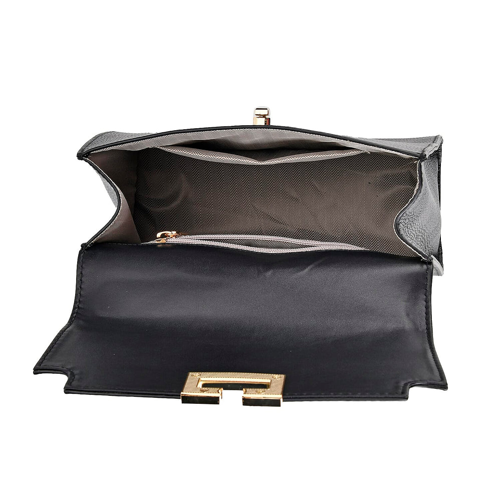 Designer Inspired - 100% Genuine Leather Solid Crossbody Satchel Bag with Adjustable Shoulder Strap (Size 26x11x22 cm) - Black