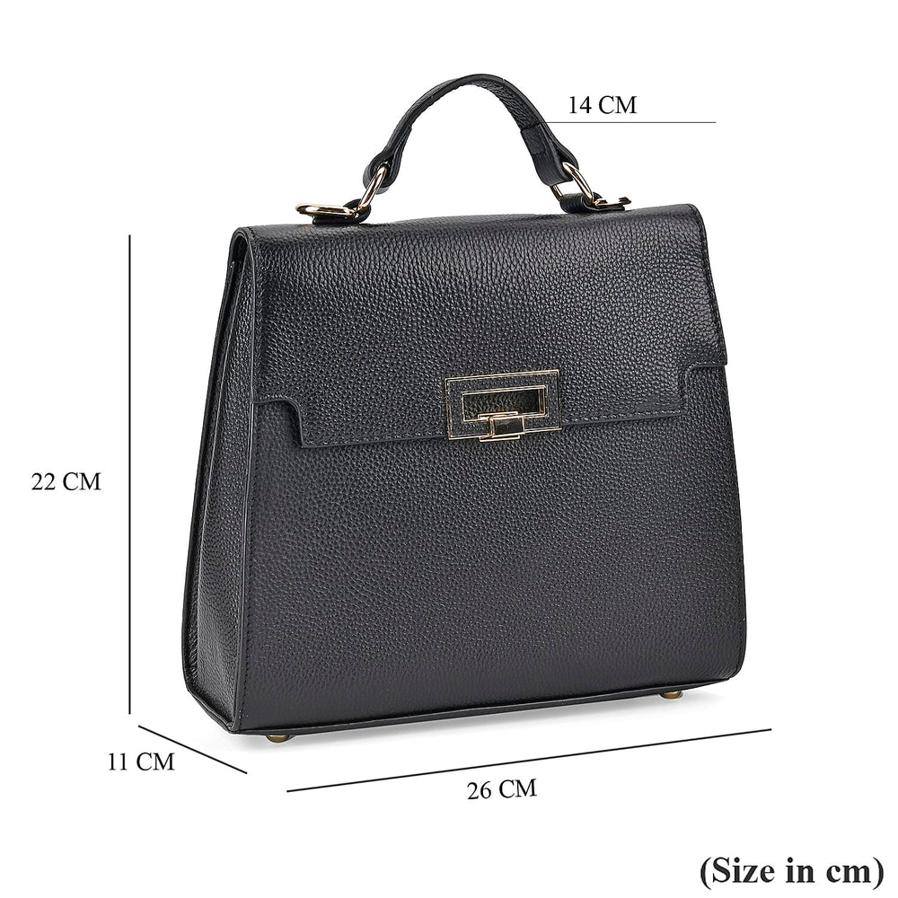 Designer Inspired - 100% Genuine Leather Solid Crossbody Satchel Bag with Adjustable Shoulder Strap (Size 26x11x22 cm) - Black