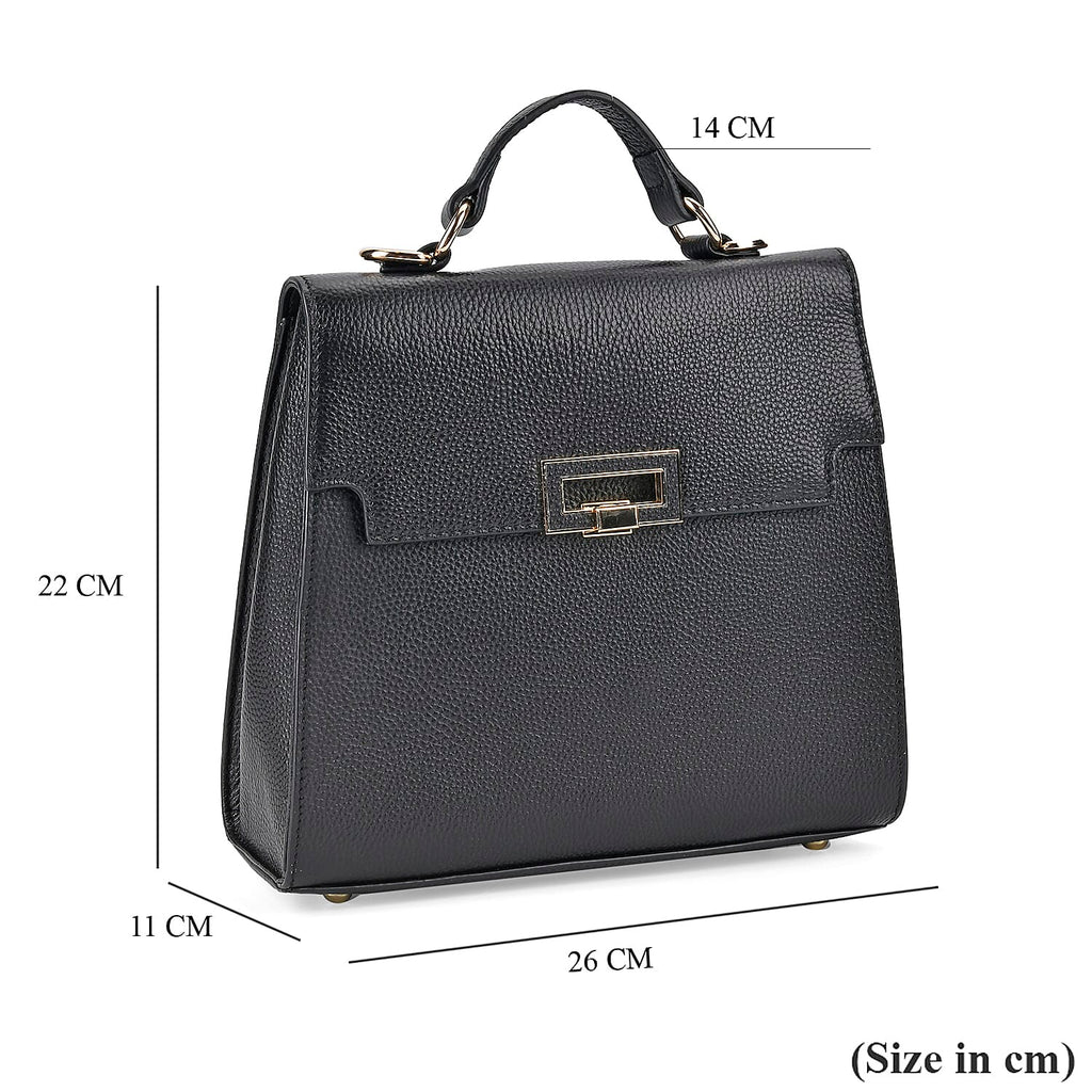 Designer Inspired - 100% Genuine Leather Solid Crossbody Satchel Bag with Adjustable Shoulder Strap (Size 26x11x22 cm) - Black
