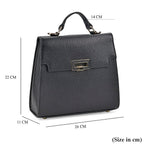 Designer Inspired - 100% Genuine Leather Solid Crossbody Satchel Bag with Adjustable Shoulder Strap (Size 26x11x22 cm) - Black