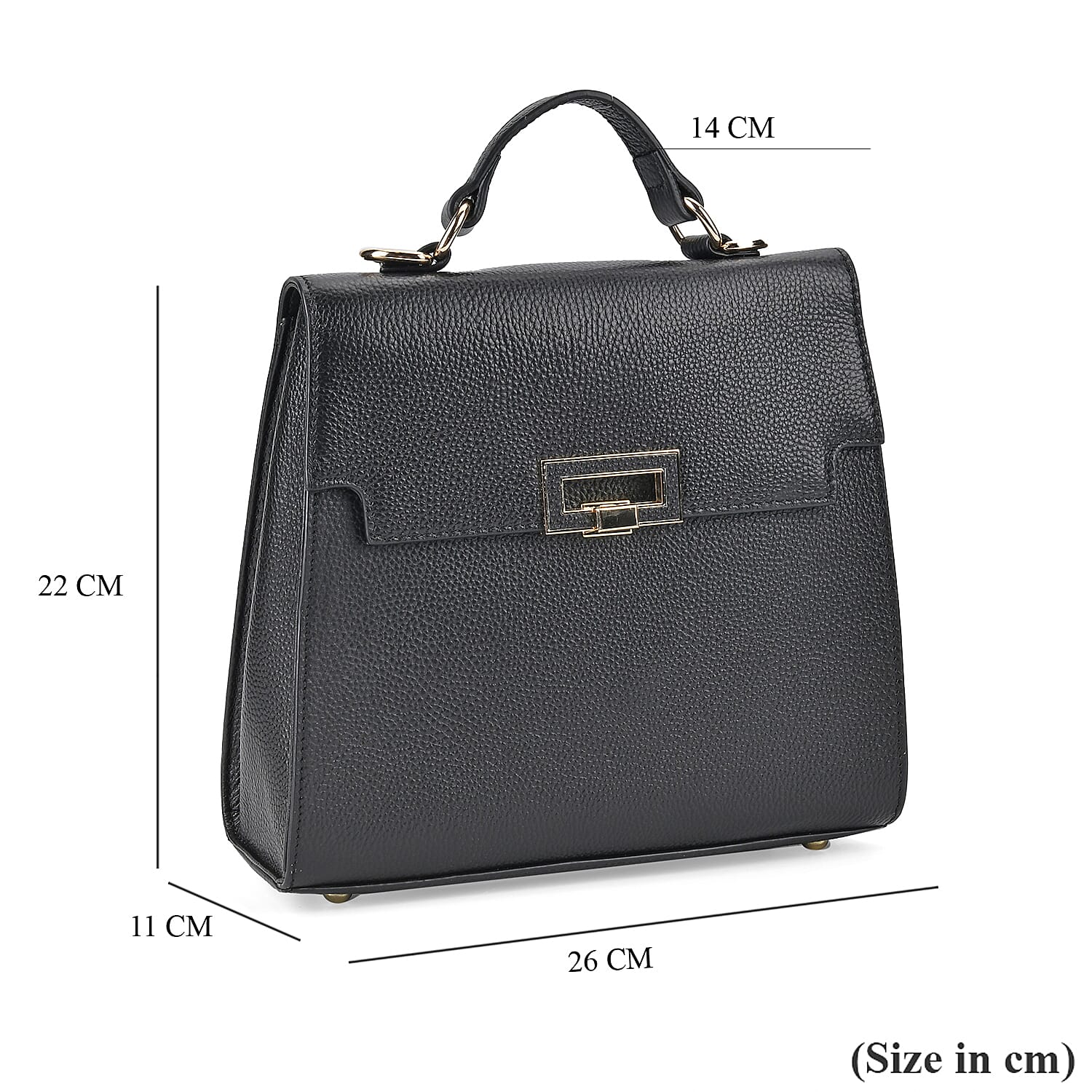 Designer Inspired - 100% Genuine Leather Solid Crossbody Satchel Bag with Adjustable Shoulder Strap (Size 26x11x22 cm) - Black