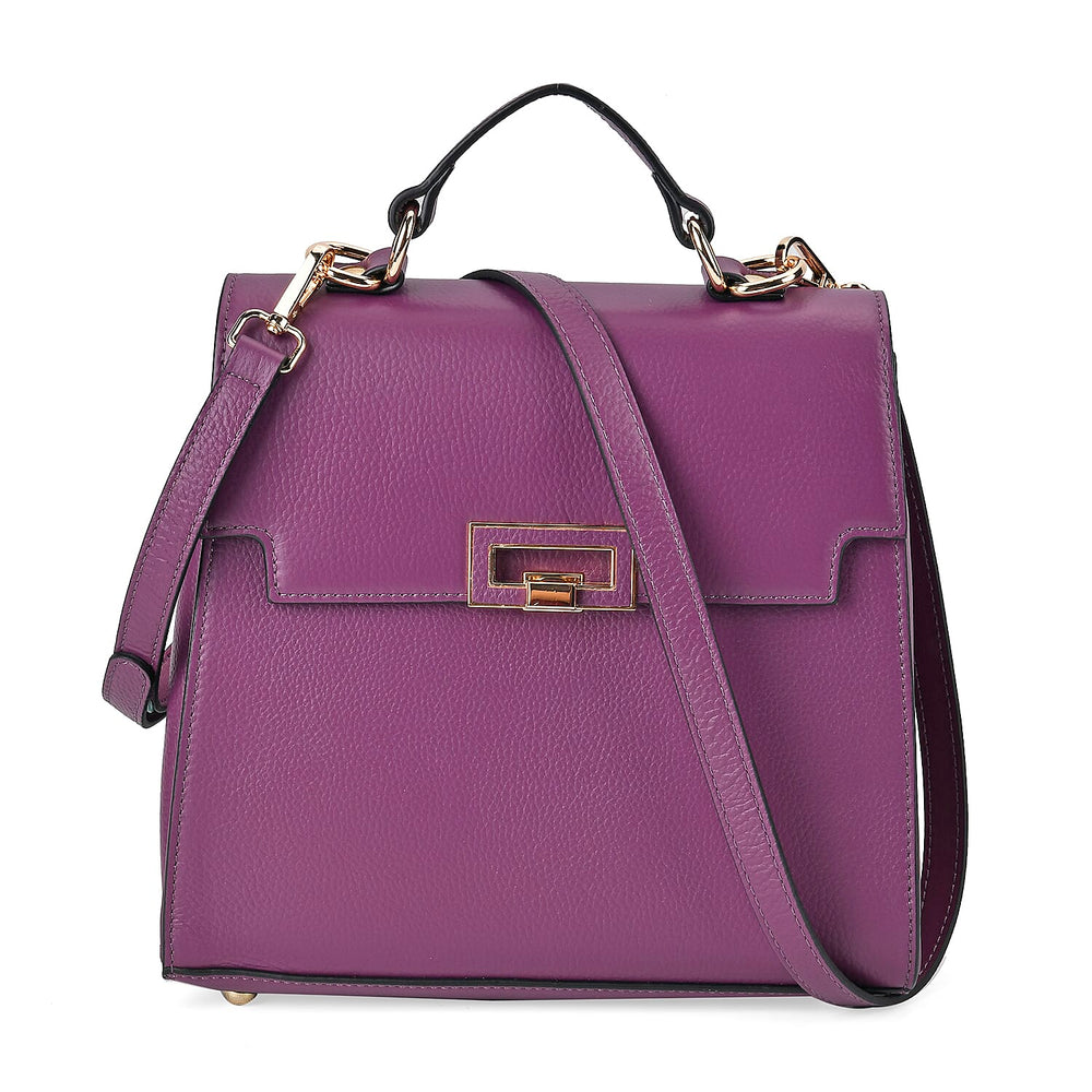 Designer Inspired - 100% Genuine Leather Solid Crossbody Satchel Bag with Adjustable Shoulder Strap (Size 26x11x22 cm) - Purple
