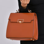 Designer Inspired - 100% Genuine Leather Solid Crossbody Satchel Bag with Adjustable Shoulder Strap (Size 26x11x22 cm) - Tan