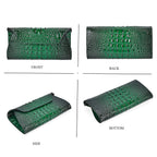 Designer Inspired - Embossed Genuine Leather Crossbody Bag With Long Chain - Green