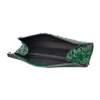 Designer Inspired - Embossed Genuine Leather Crossbody Bag With Long Chain - Green