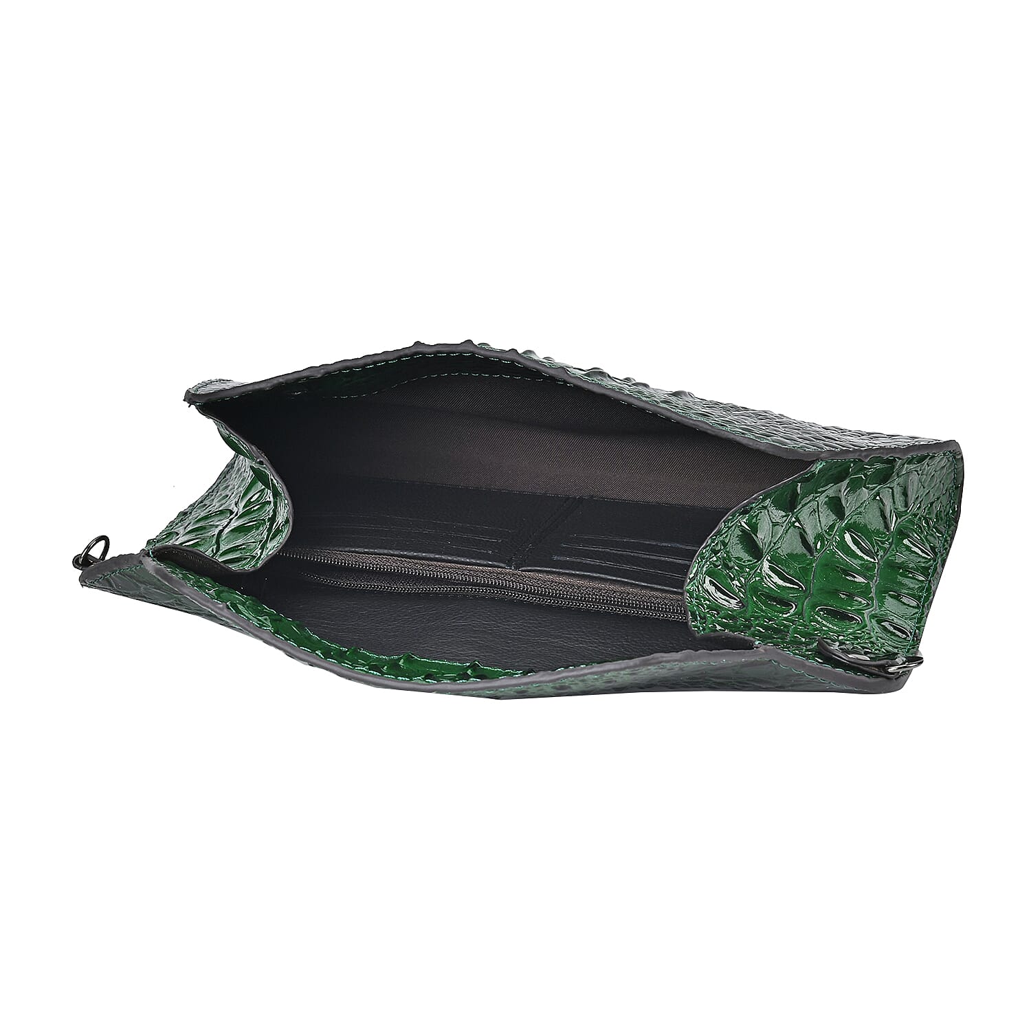Designer Inspired - Embossed Genuine Leather Crossbody Bag With Long Chain - Green