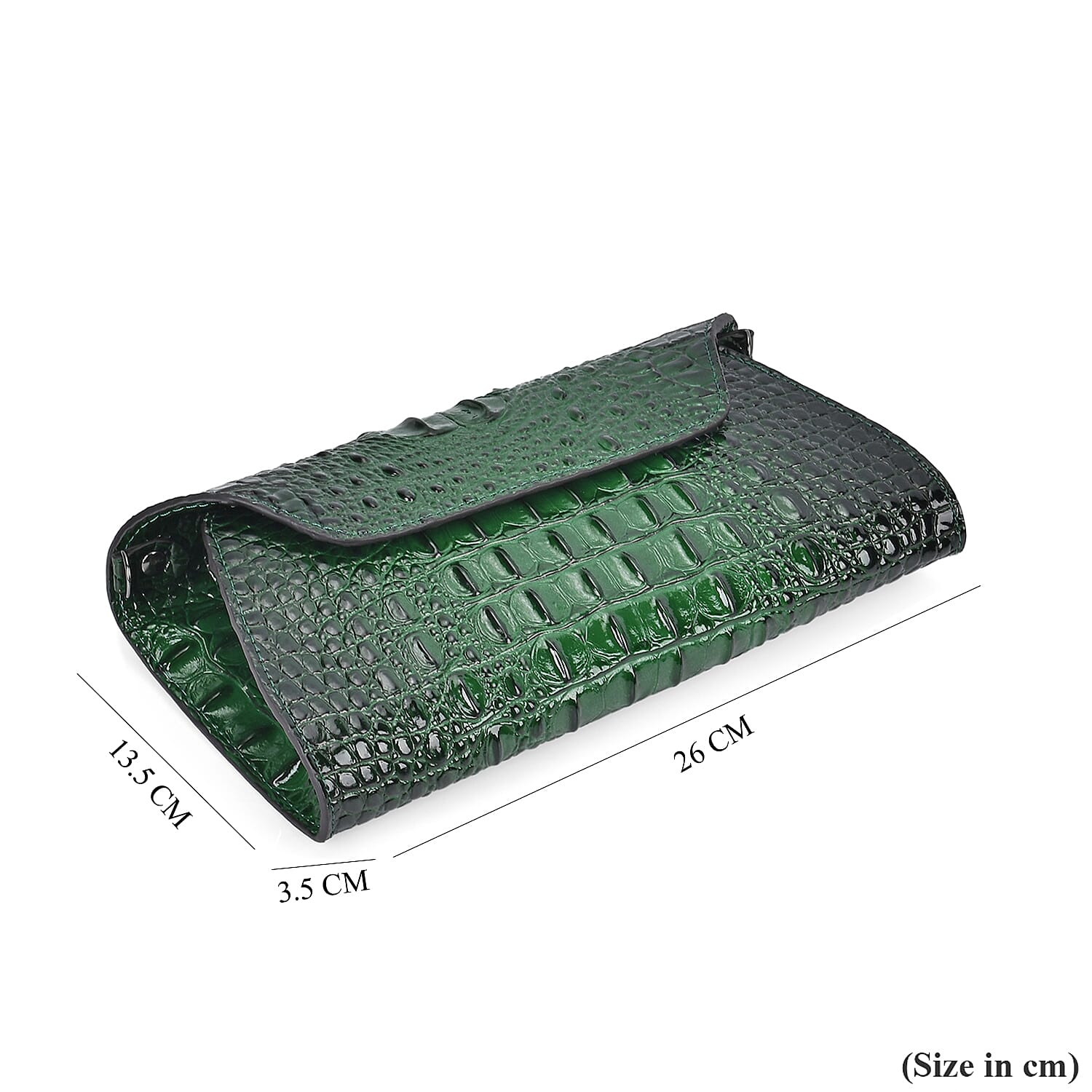 Designer Inspired - Embossed Genuine Leather Crossbody Bag With Long Chain - Green