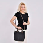 100% Genuine Leather Convertible Bag with Detachable Long Strap & Handle Drop - Black