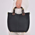 100% Genuine Leather Convertible Bag with Detachable Long Strap & Handle Drop - Black