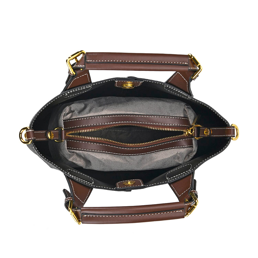 100% Genuine Leather Convertible Bag with Detachable Long Strap & Handle Drop - Black