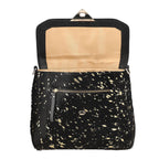 100% Genuine Leather Cowhide with Golden Foil Printing Crossbody Bag - Golden - Black