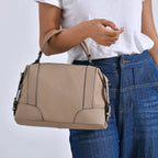 Leather Solid Crossbody Bag (Size 29x13x22 cm) - Beige & Green