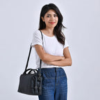 Leather Solid Crossbody Bag (Size 29x13x22 cm) - Black & Green
