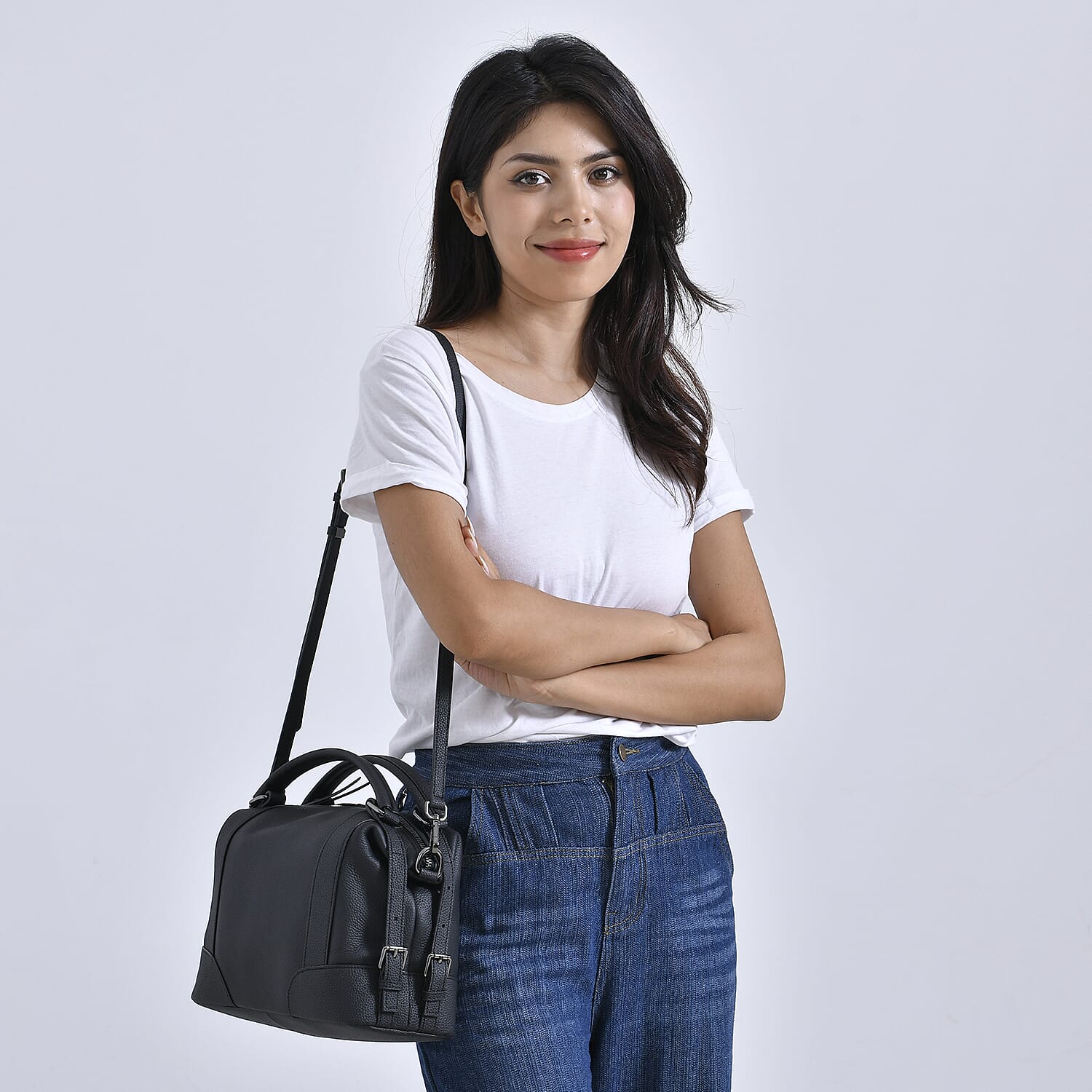 Leather Solid Crossbody Bag (Size 29x13x22 cm) - Black & Green