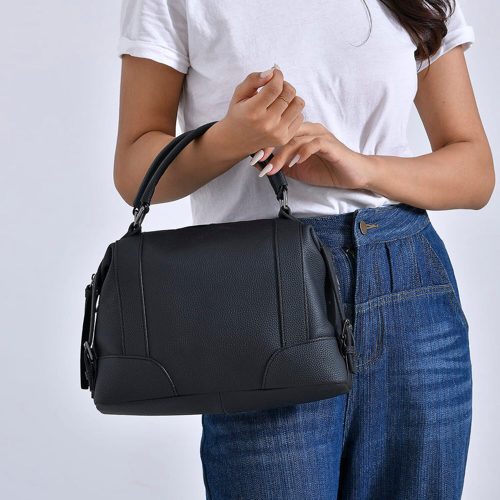 Leather Solid Crossbody Bag (Size 29x13x22 cm) - Black & Green