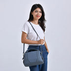 Leather Solid Crossbody Bag (Size 29x13x22 cm) - Navy & Green