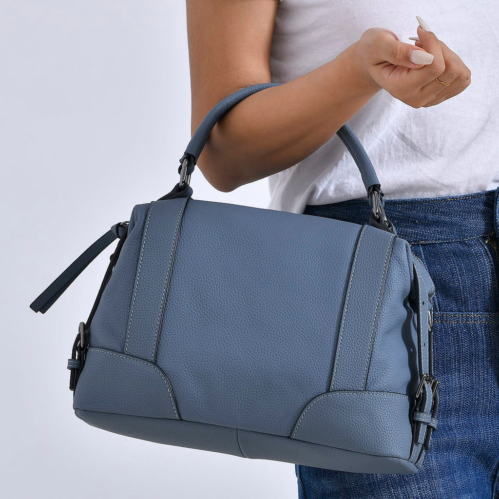 Leather Solid Crossbody Bag (Size 29x13x22 cm) - Navy & Green