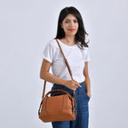 Leather Solid Crossbody Bag (Size 29x13x22 cm) - Tan & Green