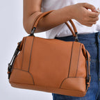 Leather Solid Crossbody Bag (Size 29x13x22 cm) - Tan & Green