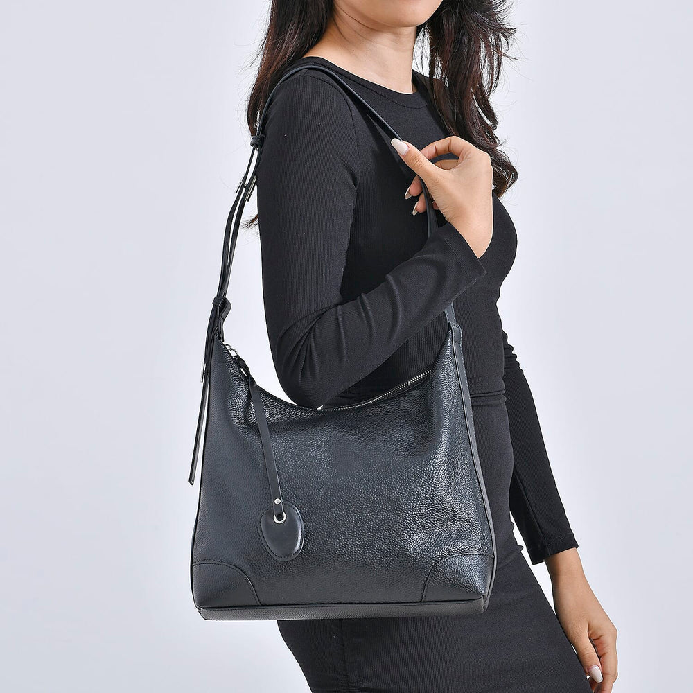 Leather Solid Crossbody Bag (Size 29x8x30 cm) - Black