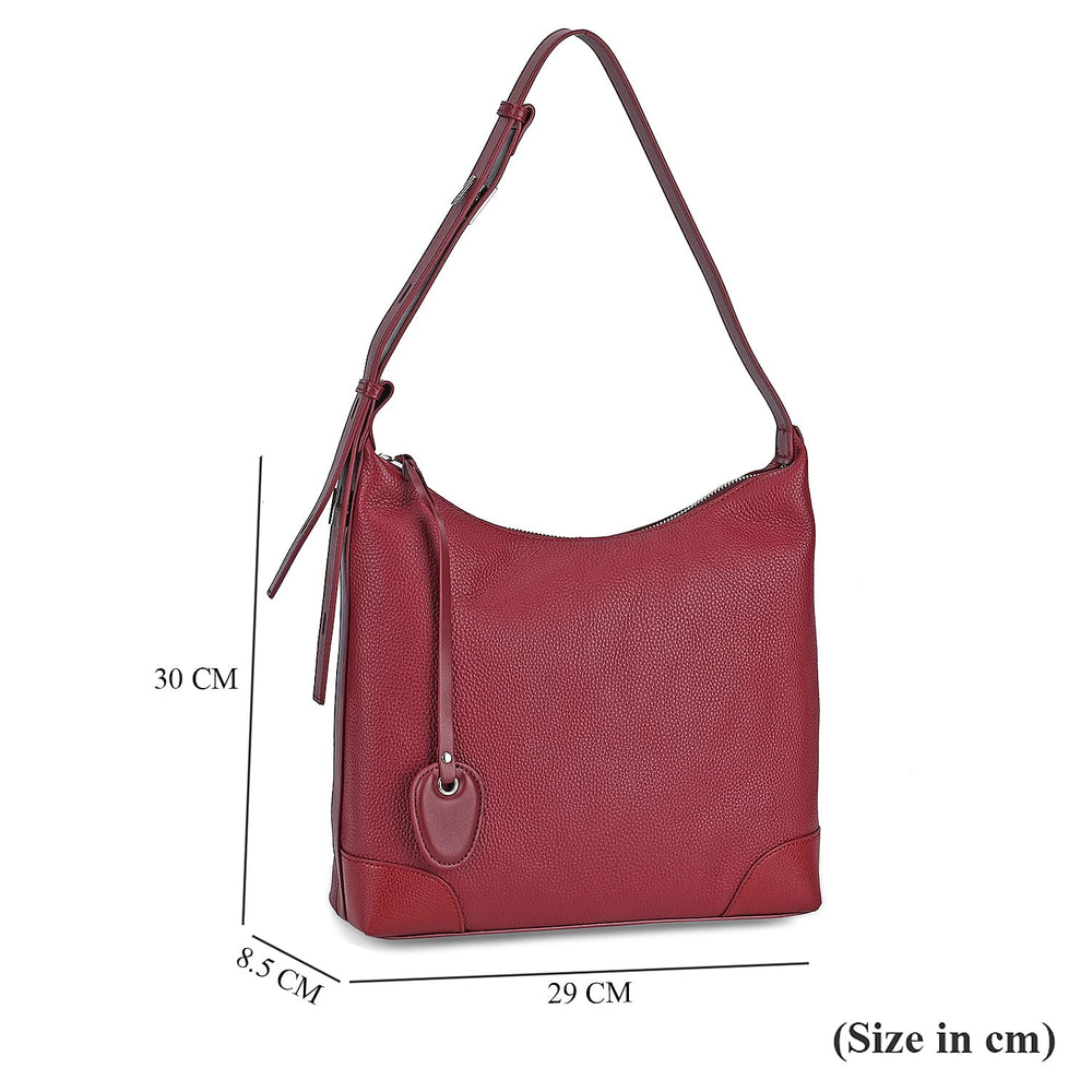 Leather Solid Crossbody Bag (Size 29x8x30 cm) - Burgundy