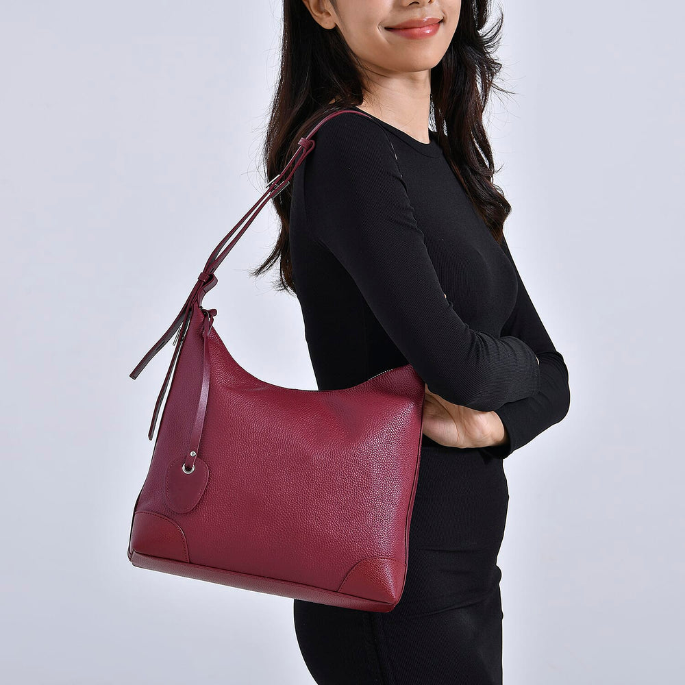 Leather Solid Crossbody Bag (Size 29x8x30 cm) - Burgundy